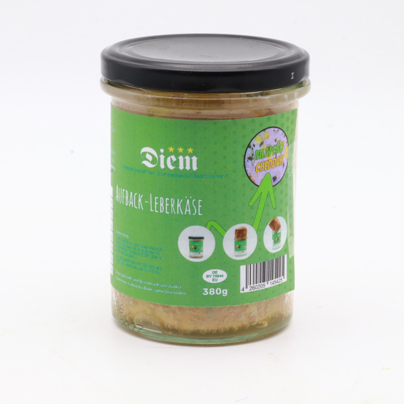 Jalapeño Cheddar Leberkäse im Glas 380g | DIEM Feinkost / Chili Cheese