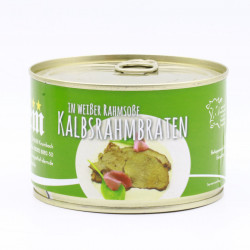 Kalbsrahmbraten, Weiße Rahmsoße, 400g Konserve, traditionelle deutsche